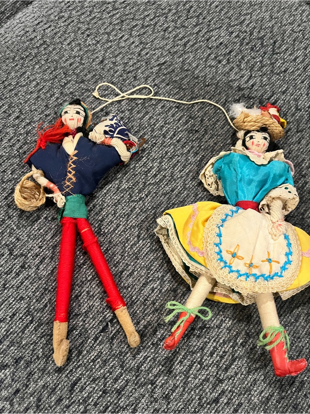 Vintage Folk Art Yarn Dolls Handmade Collectible